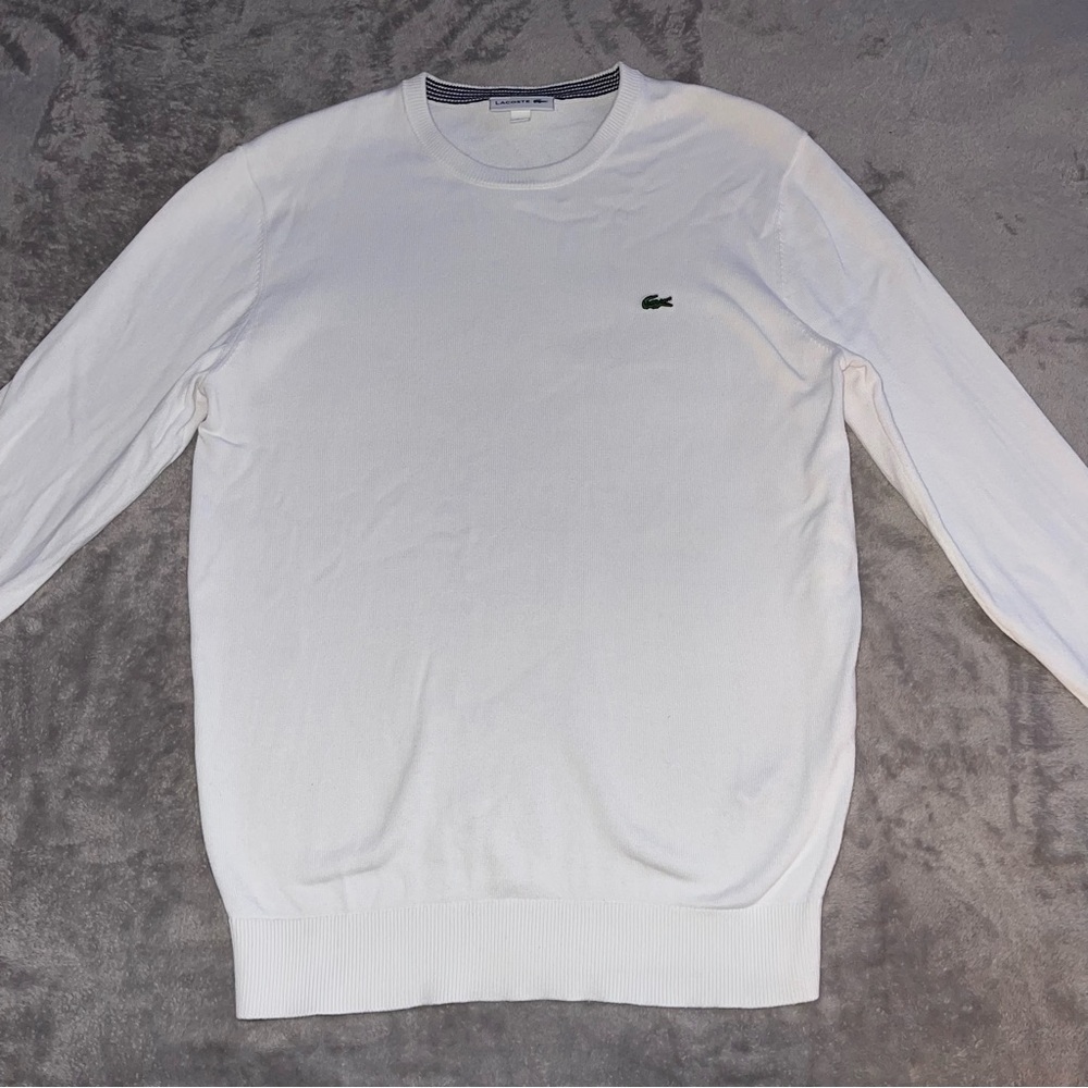 Lacoste Men's White cotton knitted jumper/ sweater